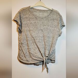 X-Small Gap 100% Linen Heathered Gray Women's Top Side Tie Short Sleeve Shirt